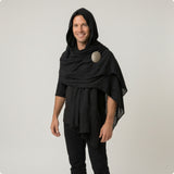 Medieval Hooded Cloak with Brooch Rustic Costume Cape