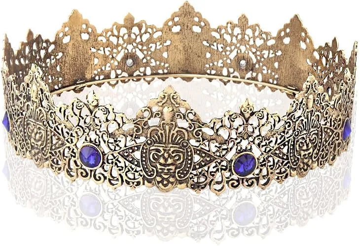 Medieval King Crystal Crown Tiara for Men Costume
