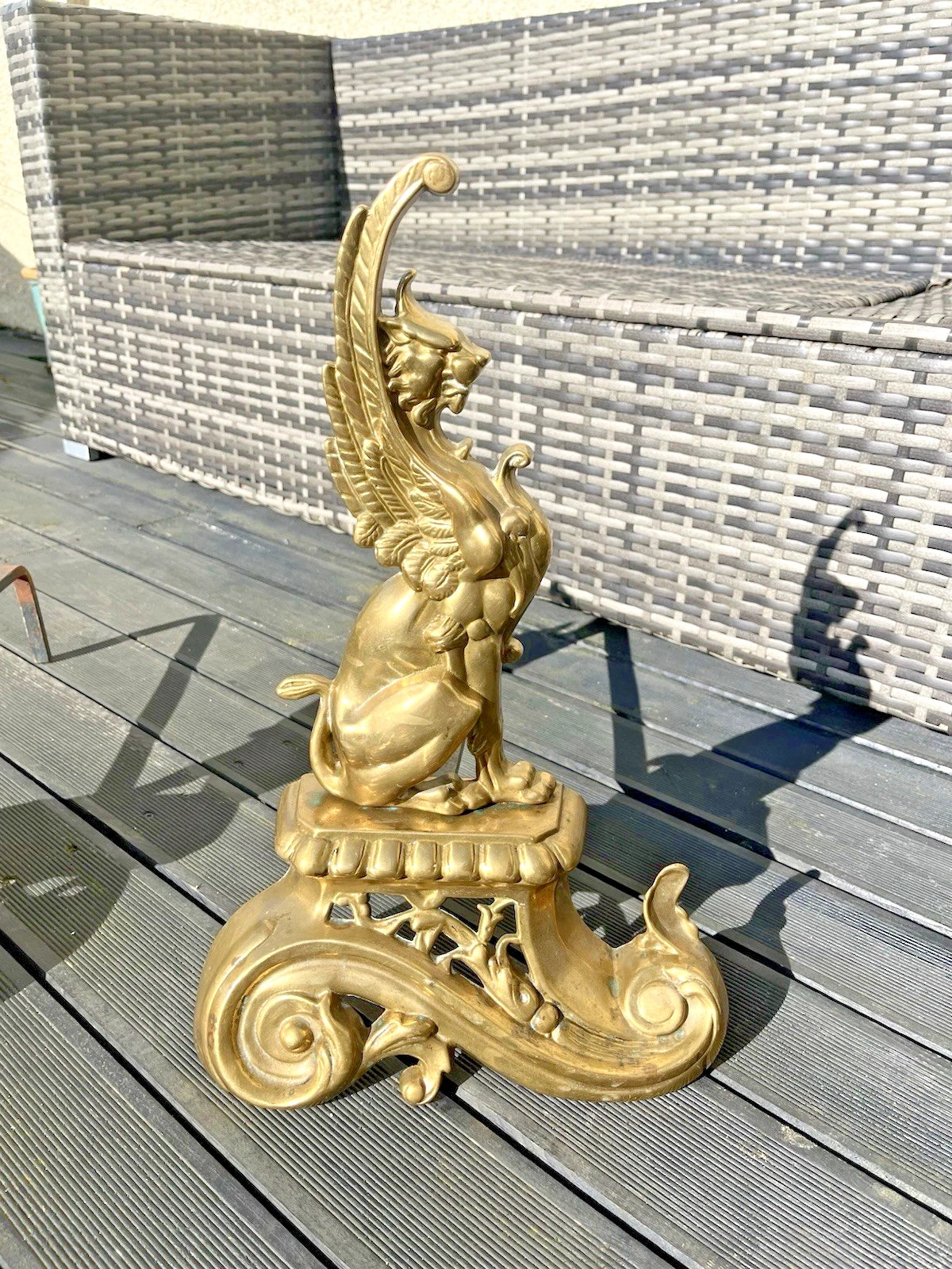 Antique French Rococo Griffin Andirons
