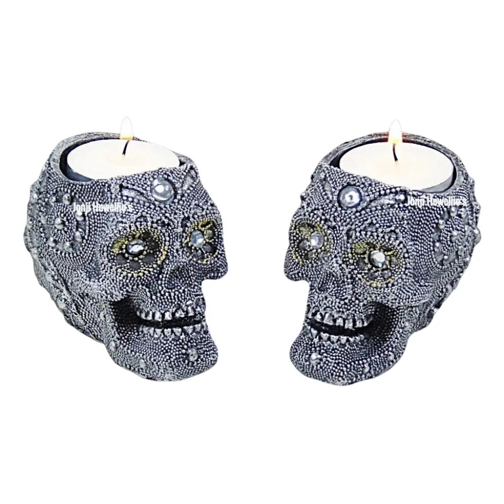 Gothic Skull Candle Holders Set of 2
