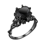 Gothic Double Skull Ring with Crystal Heart
