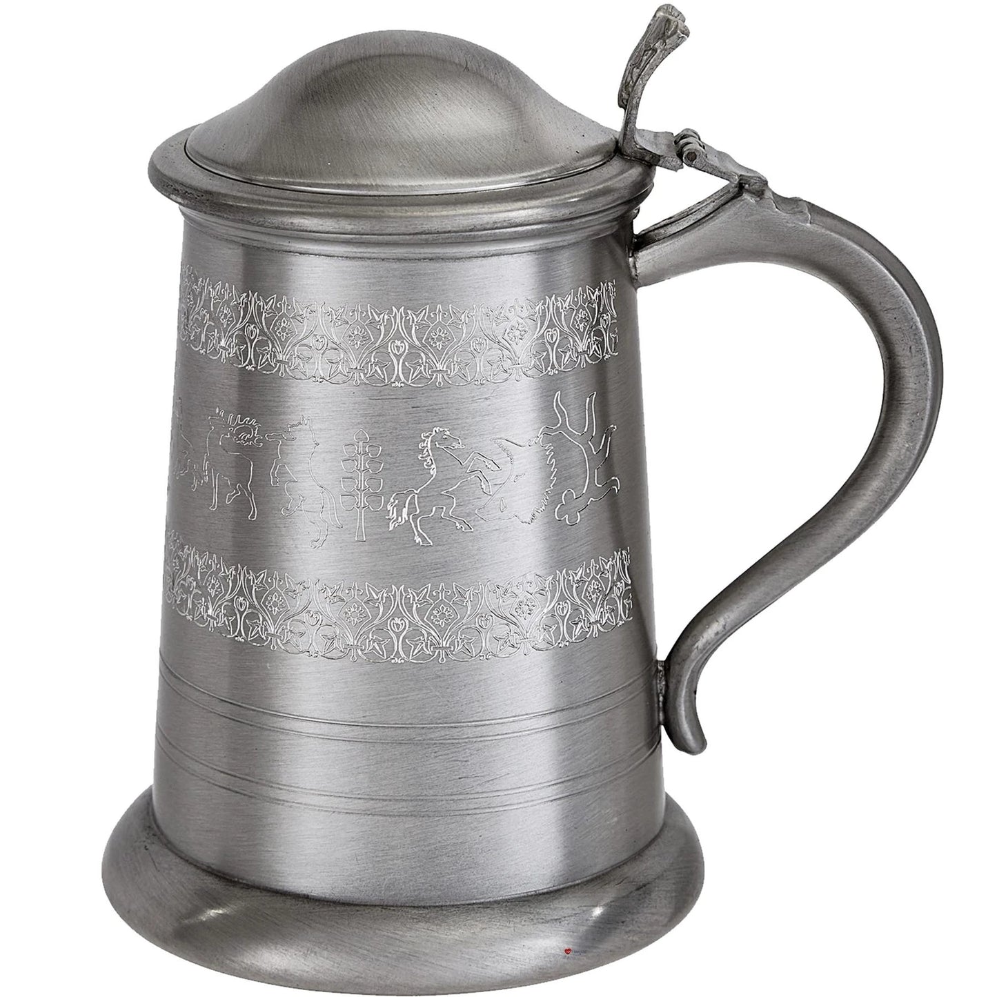 Medieval Hunting Scene Lidded Pewter Tankard