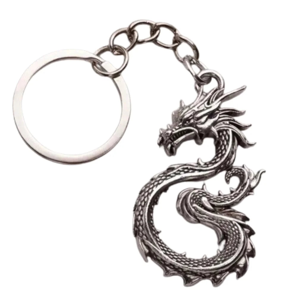 Metal Dragon Keyring – Silver Fantasy Accessory Gift
