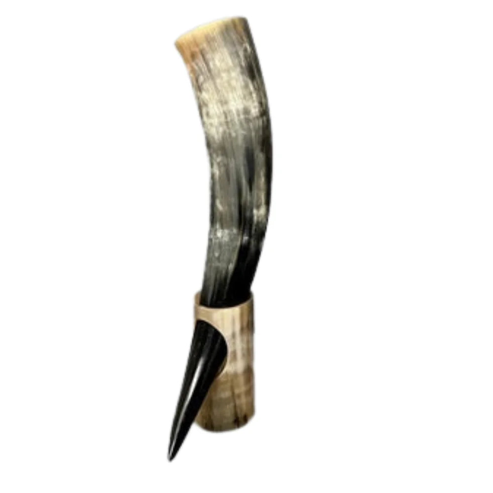 Nordic Viking Drinking Horn with Display Stand
