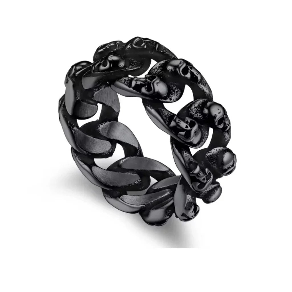 Skull Chain Ring – Gothic Punk Skeleton Design, Stainless Steel