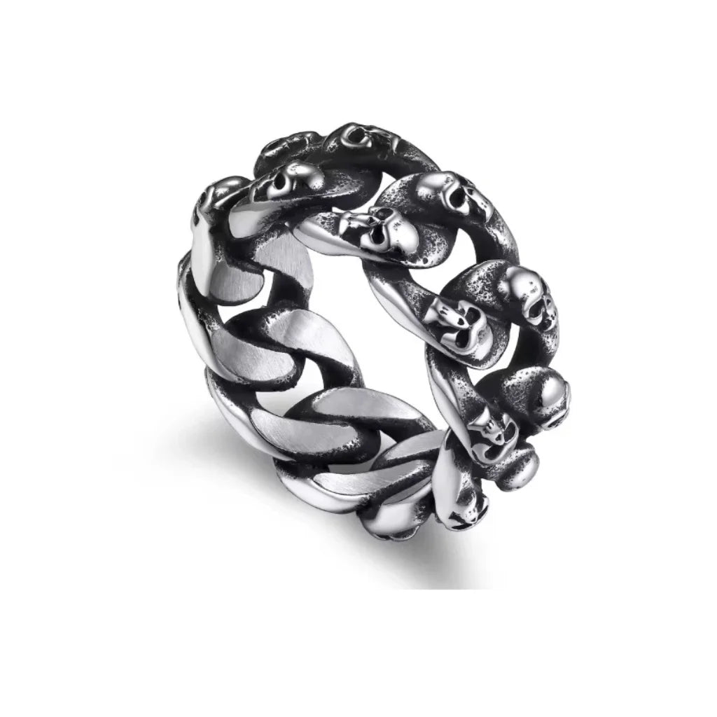 Skull Chain Ring – Gothic Punk Skeleton Design, Stainless Steel