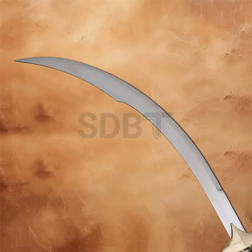 Close-up of the Ancient Persian Sword Replica displaying the elegant curved blade with a polished finish inspired by traditional Persian warrior swords.