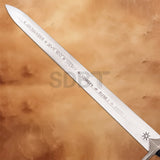 Close-up of the Anduril & Narsil Dagger Replica blade featuring engraved Elvish inscriptions inspired by The Lord of the Rings.