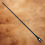 Full-length Black Wizard Staff of Saruman Replica inspired by The Lord of the Rings, featuring a sleek black finish, white orb, and iconic wizard design.