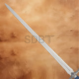 Close-up of the Blue Glamdring Sword Replica blade showcasing its polished finish, central fuller, and elegant Elven-inspired design from The Lord of the Rings.