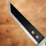 Close-up of the Final Fantasy Cloud Strife Buster 52 Inch Sword Black Edition showcasing the oversized black blade, silver cutting edge, and signature circular cutout details.