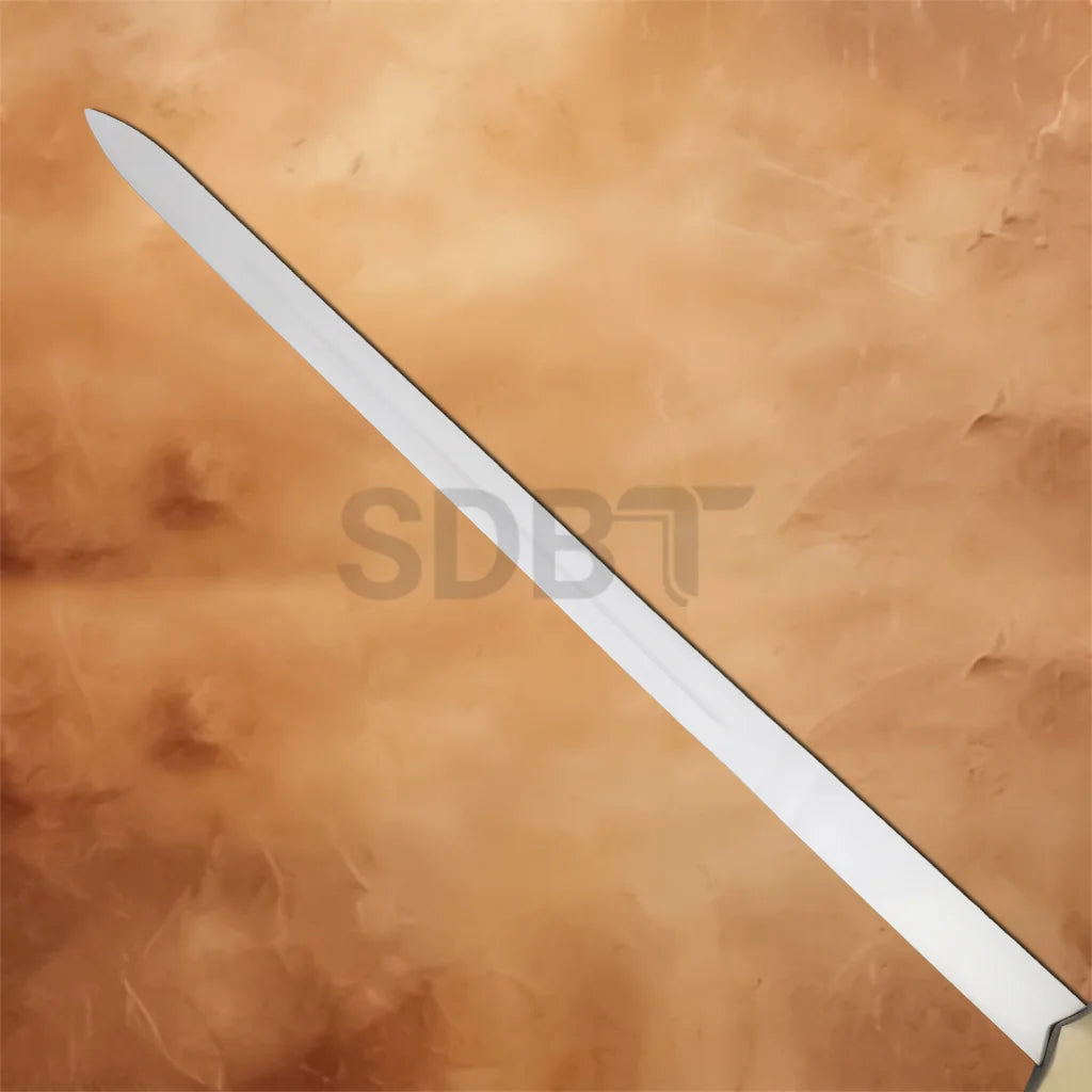 Close-up of the polished stainless steel blade on the Knights Crusader Cross Sword Replica inspired by medieval European knight swords.