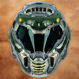 DOOM Eternal wearable resin helmet cosplay replica with a detailed battle-inspired design.