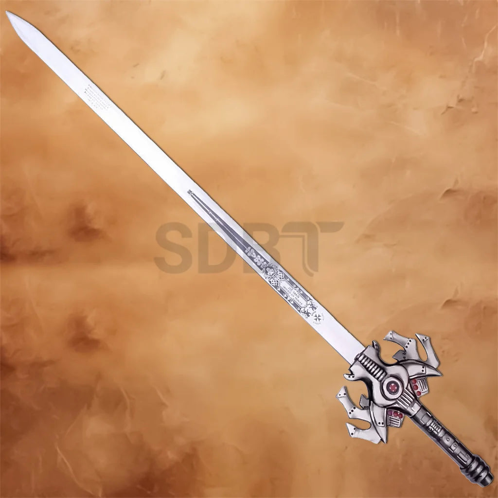 Full back view of the Engraved He-Man Power Sword Replica 42 Inches showcasing engraved blade details and detailed metal hilt.