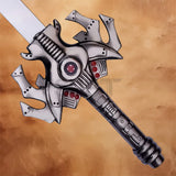Close-up of the Engraved He-Man Power Sword Replica hilt with detailed fantasy guard, metallic finish, and decorative accents.