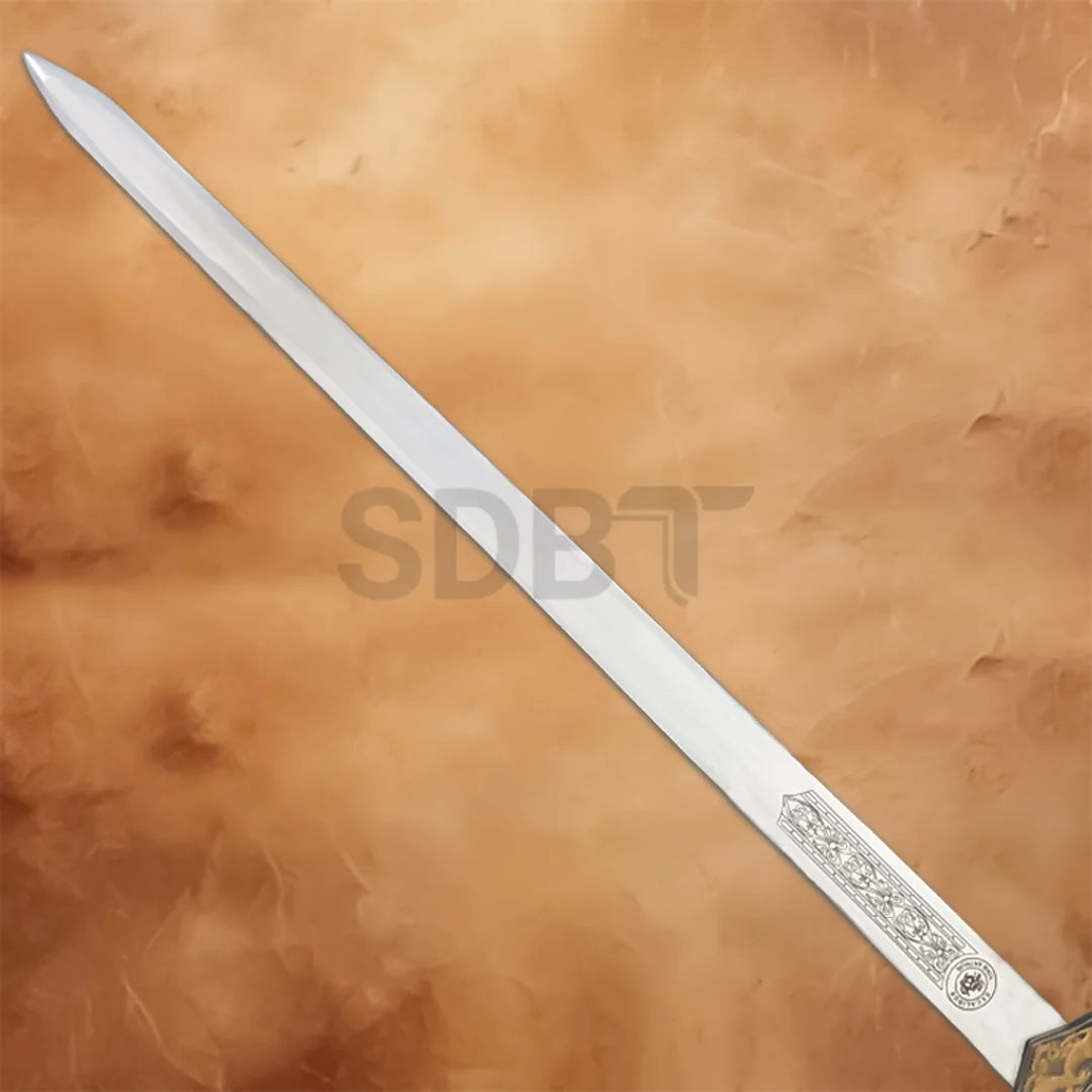 Detailed Excalibur medieval sword blade with decorative engraved design and antique finish.

Image 4
