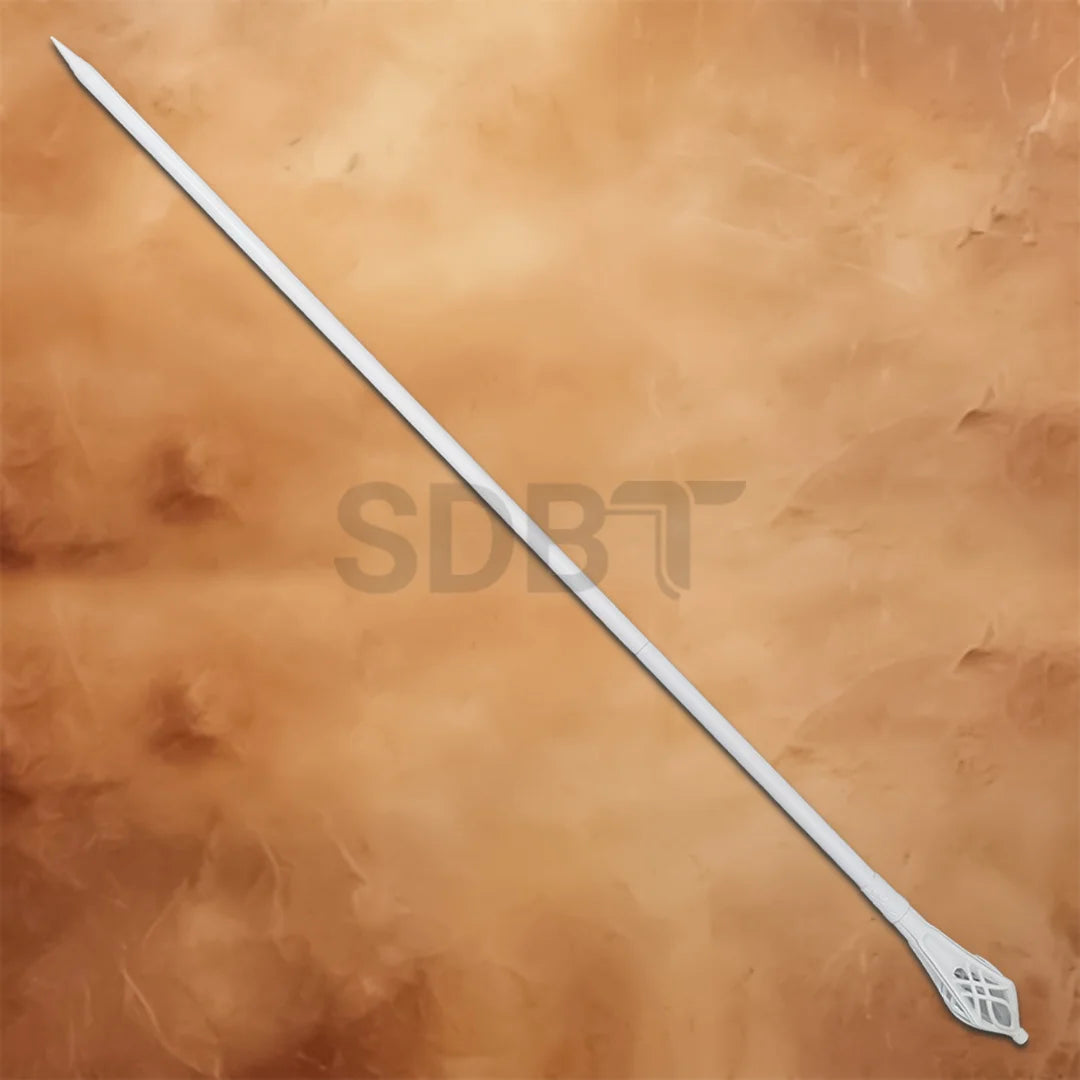 Full-length Gandalf the White Staff Replica inspired by The Lord of the Rings, featuring an elegant white finish and intricate wizard staff design.