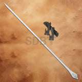Gandalf the White Staff Replica with wooden display stand inspired by The Lord of the Rings, perfect for fantasy collections and home display.