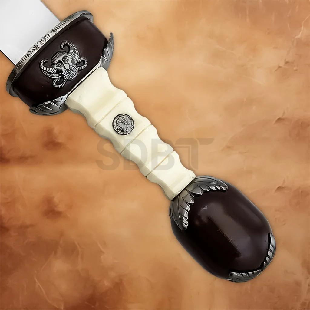 Gladiator Antique Sword Replica handle with white grip and antique guard