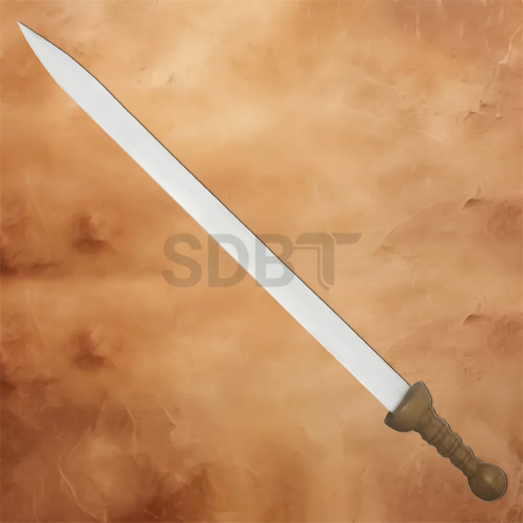 Gladiator Wooden Handle Sword Replica featuring a polished stainless steel blade, traditional wooden grip, and classic Roman-inspired design for display and collection.