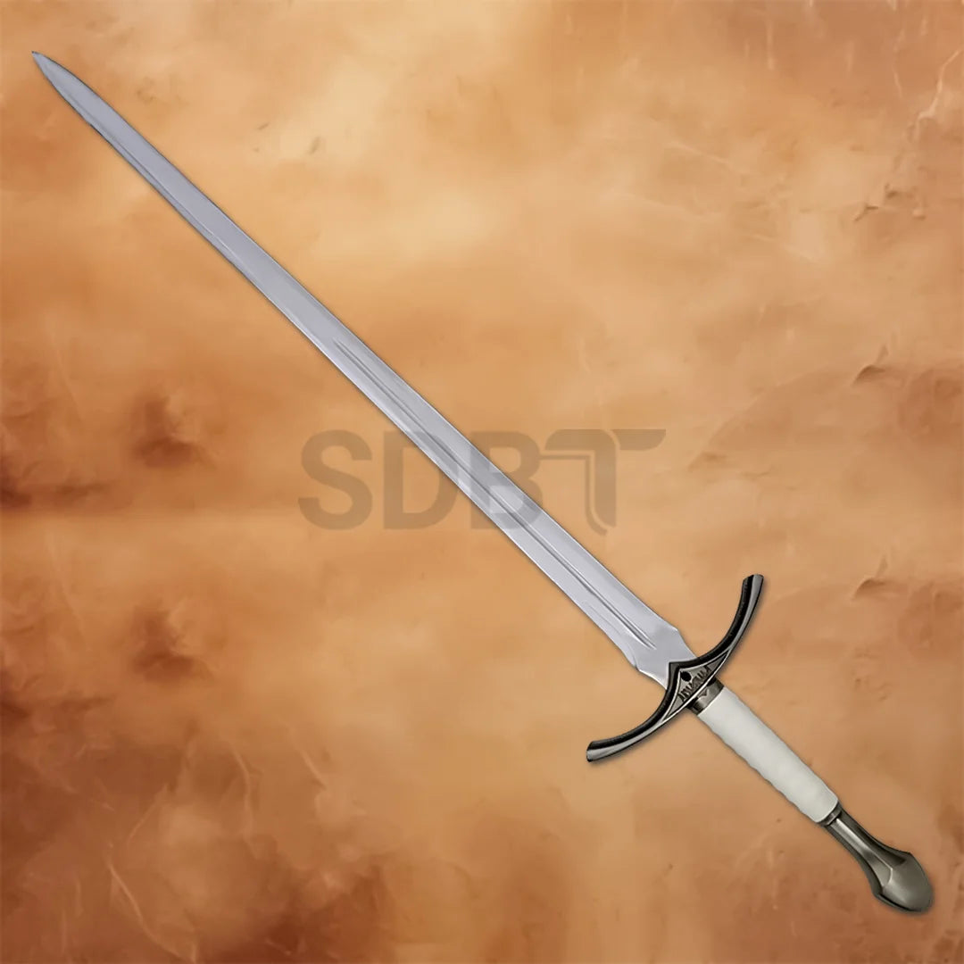 Full view of the Glamdring Sword from the TV Series with a polished stainless steel blade, detailed hilt, and fantasy-inspired design.