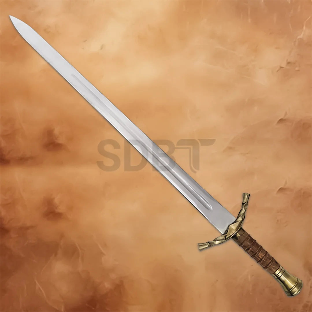 Full view of the Gold Gondor Boromir replica sword featuring a polished stainless steel blade.
