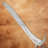 Close-up of the engraved Elven blade on the Hobbit Orcrist Sword replica, showcasing intricate runes and polished finish