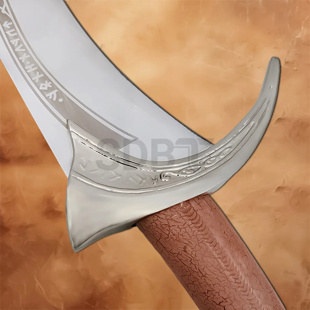 Detailed view of the Hobbit Orcrist Sword replica guard and hilt, highlighting the elegant Elven-inspired craftsmanship