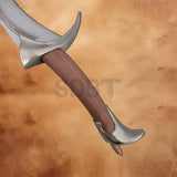 Close-up of the Hobbit Orcrist Sword of Thorin Oakenshield replica featuring the detailed Elven guard, textured grip, and engraved hilt