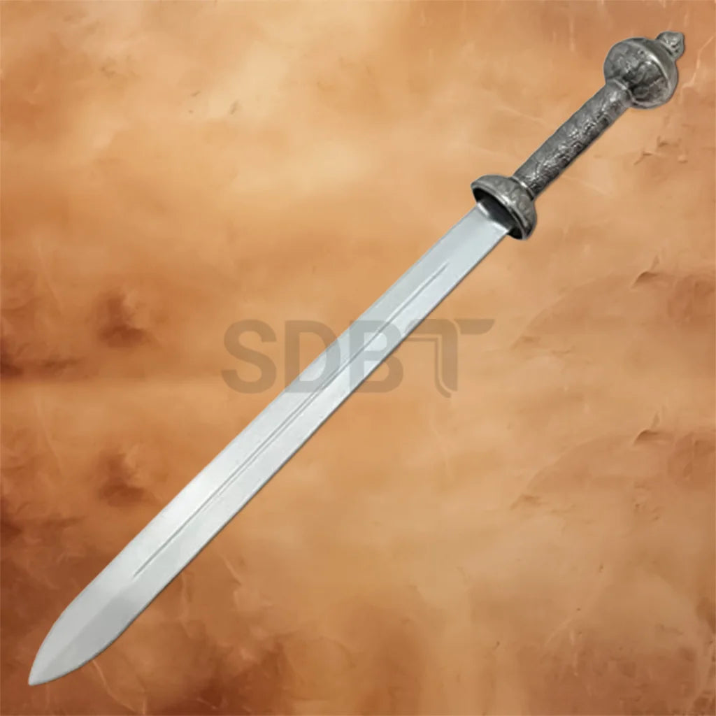 Imperial Gladiator Sword Replica with polished stainless steel blade and engraved antique-style metal hilt.