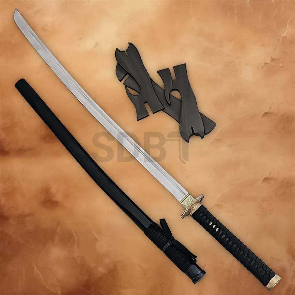 Japanese katana sword with black scabbard and matching handle