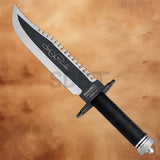 Side view of the John Rambo First Blood Part II movie knife replica highlighting its distinctive profile.