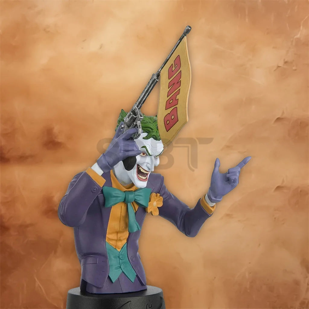 Angled view of the Eaglemoss DC Comics Joker Bust Issue #2 collectible with a hand-painted finish.