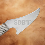 Detailed view of the curved stainless steel blade on the Star Trek Klingons Kahless The Unforgettable Ceremonial Bat'leth Replica.