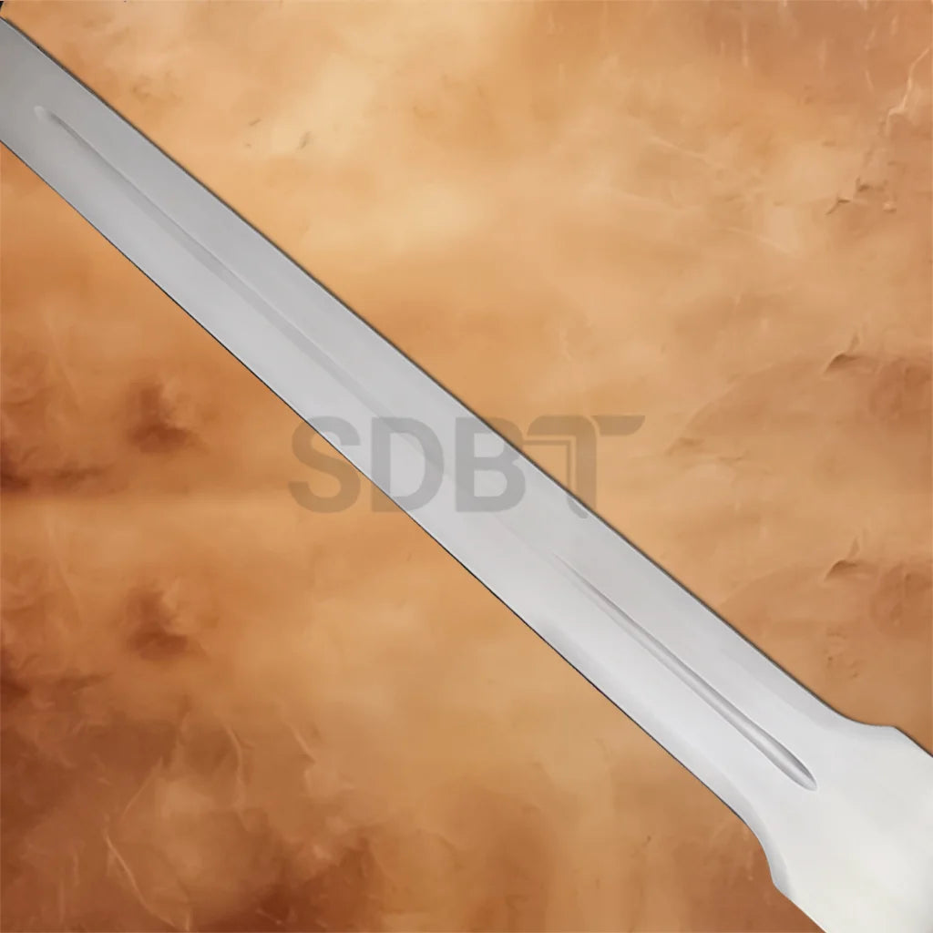 Close-up of the polished stainless steel blade on the Kingdom Hearts Sleeping Lion Keyblade replica showing its sleek fuller and clean finish