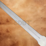 Close-up of the polished stainless steel blade on the Kingdom Hearts Sleeping Lion Keyblade replica showing its sleek fuller and clean finish