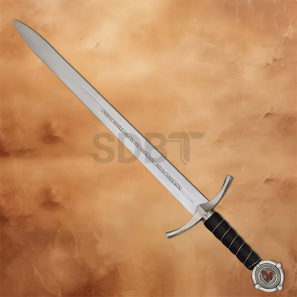 1. Full View of Knight’s Oath Templar Sword Replica with Silver Blade and Black Handle