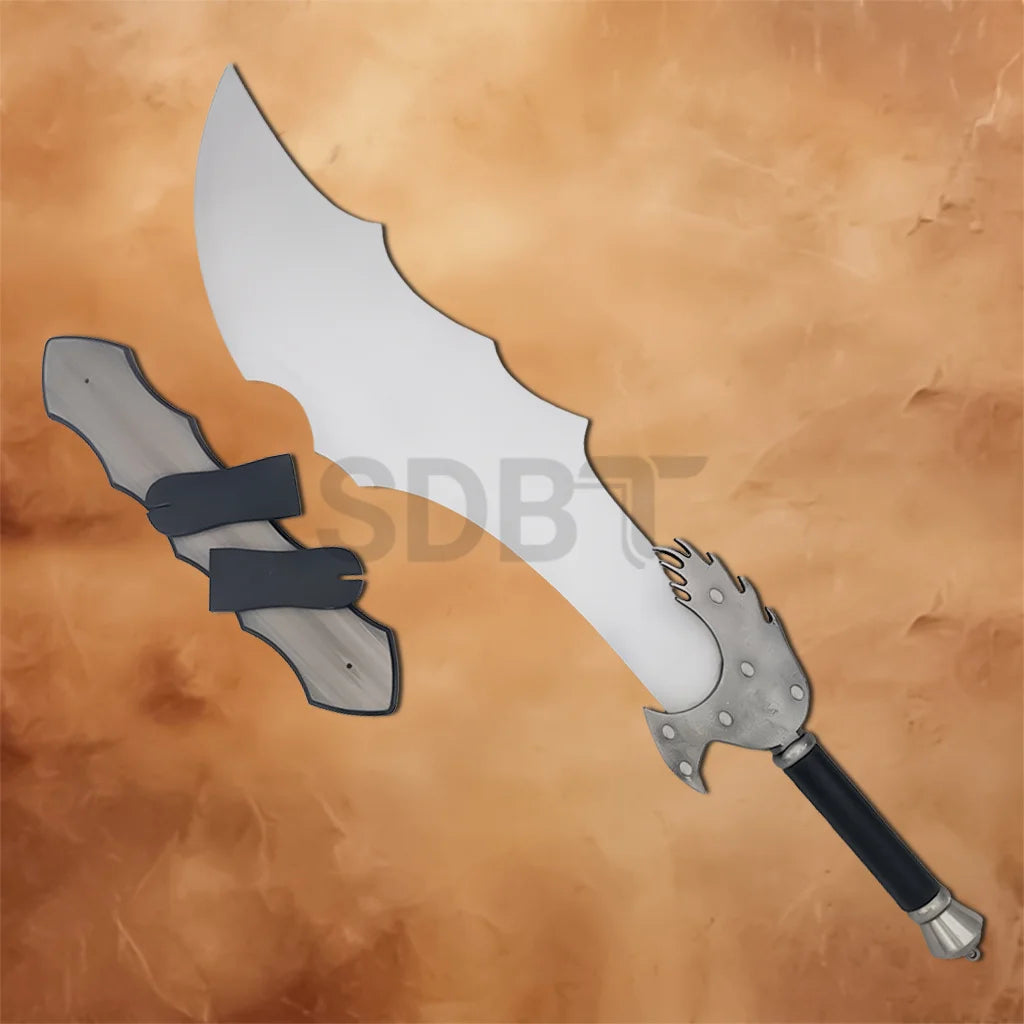 Kratos Blade of Chaos Replica with decorative wooden wall display plaque, inspired by God of War and designed for collectors, cosplay, and home display.