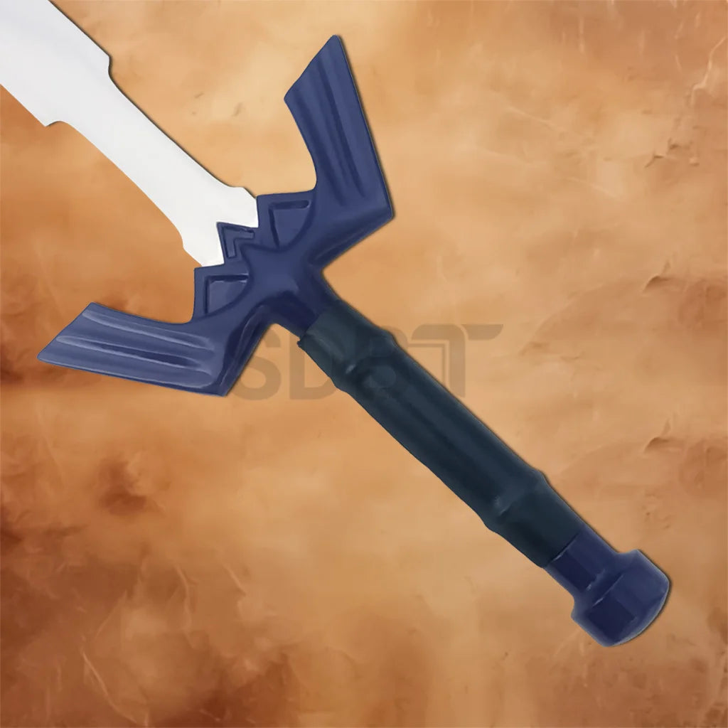 Close-up of the Link Master Sword Replica hilt highlighting the blue handle, detailed crossguard, and premium craftsmanship for collectors.