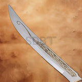 Detailed close-up of the Legolas Fighting Dagger blade featuring intricate Elven engravings and polished stainless steel inspired by The Lord of the Rings.