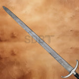 Detailed close-up of the Longclaw Jon Snow 49-inch Damascus Steel Sword Replica showing the polished crossguard and Damascus steel blade