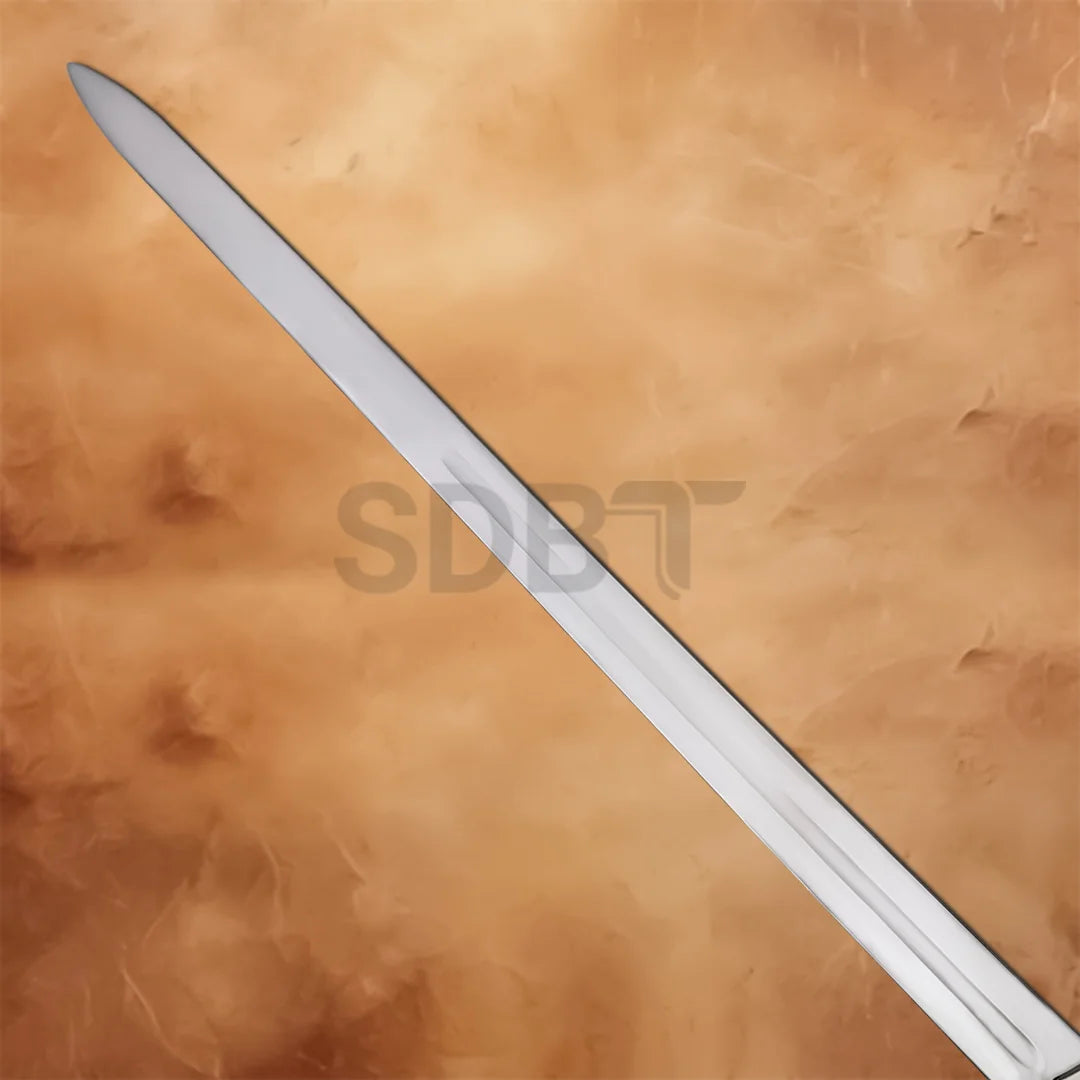 Close-up of the Longclaw Jon Snow 49-inch Stainless Steel Sword Replica blade with a polished finish and deep fuller