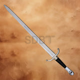 Full-length Longclaw Jon Snow 49-inch Stainless Steel Sword Replica featuring a polished stainless steel blade, black grip, and direwolf pommel
