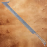Full-length Lord of the Rings Uruk-Hai Scimitar replica sword featuring a weathered stainless steel blade, brown wrapped handle, and the iconic curved Uruk-Hai design.
