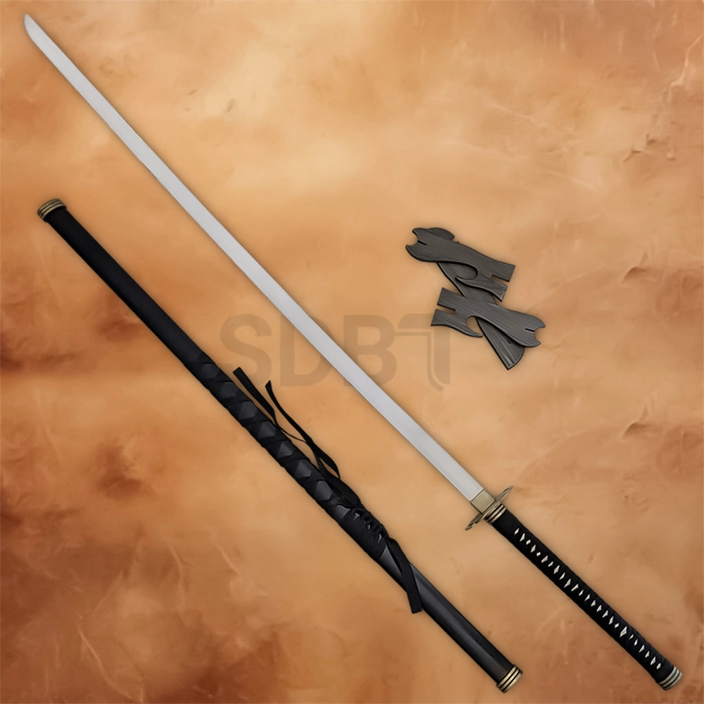 Detailed view of the Masamune Sephiroth Sword Mini Edition gold-tone guard and black handle wrapping.