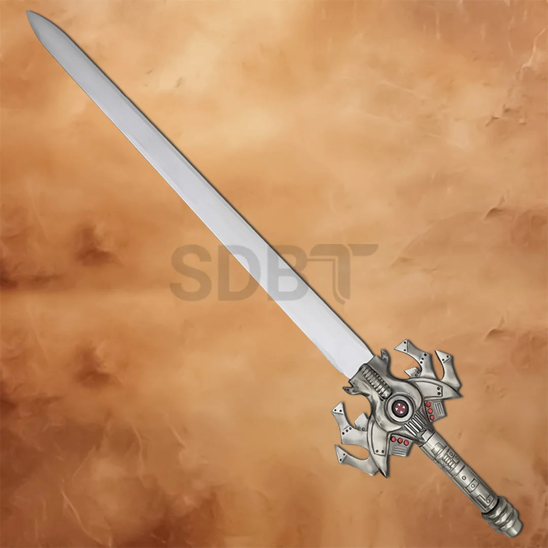Masters of the Universe He-Man Sword Replica featuring a long stainless steel blade and detailed fantasy-inspired hilt.