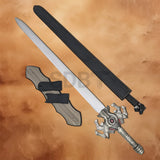 Masters of the Universe He-Man Sword Replica with black scabbard and wall display mount, ideal for collectors and cosplay displays.