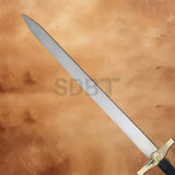 Close-up of the Medieval Knights Templar Cross Sword Replica featuring a polished stainless steel blade inspired by the legendary Crusader knights.