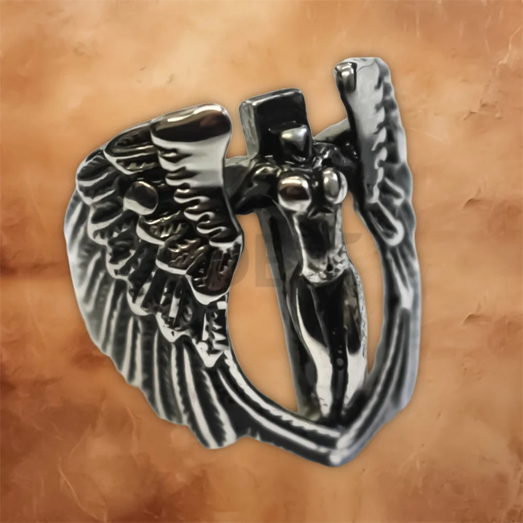 Men's large stainless steel skull ring featuring a bold Gothic biker punk design with a polished finish.