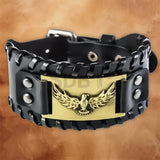 Close-up of the Men's Vintage Norse Viking leather bracelet showcasing its textured leather and decorative metal accents.